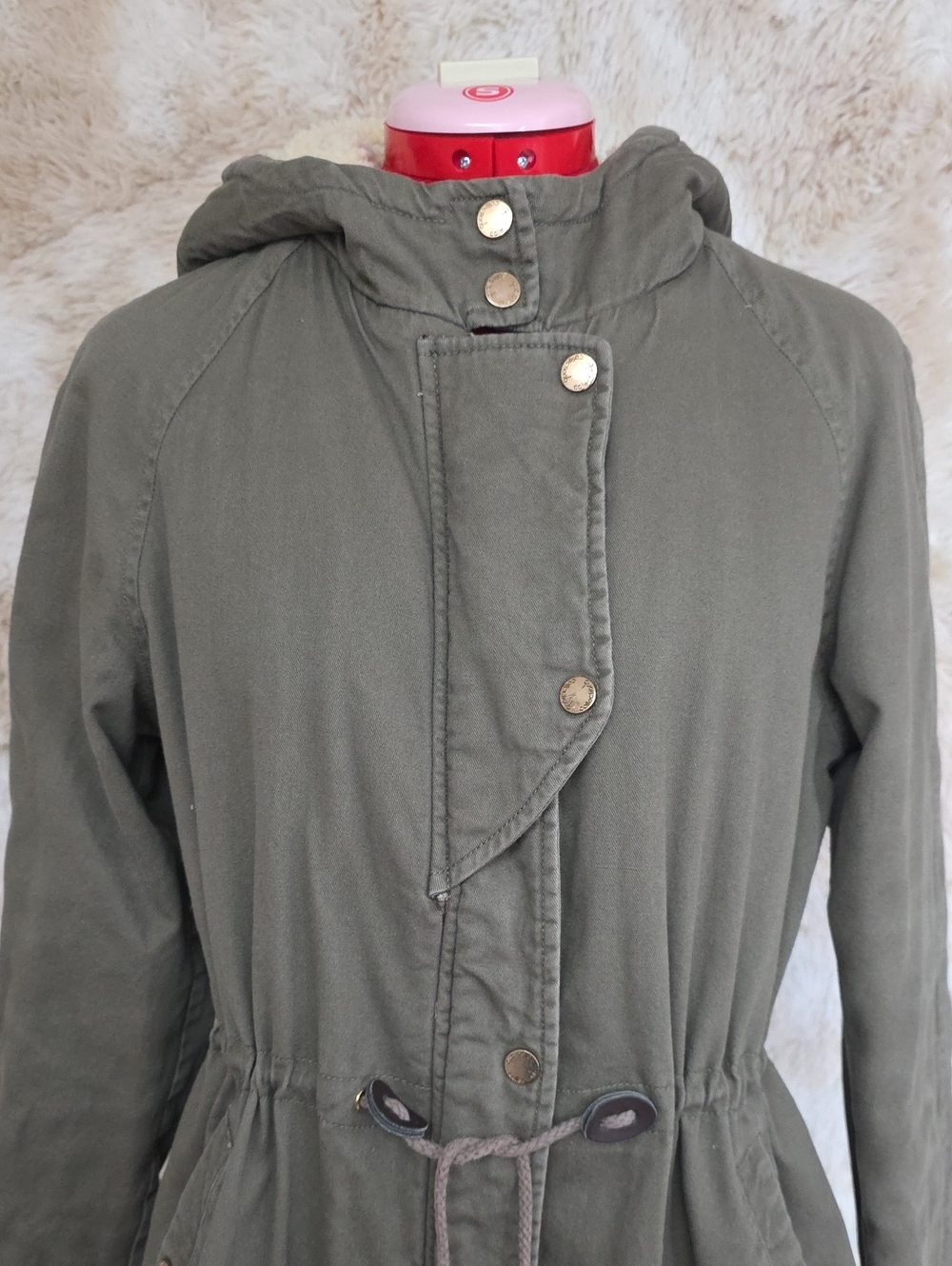 Collection New York Olive Green Sherpa Lined Hooded Utility Jacket Women's Large - Picture 2 of 16